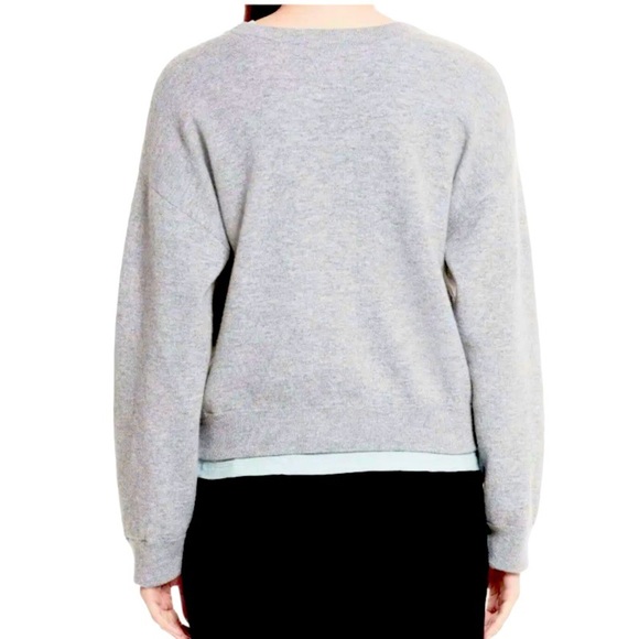 $345 Vince Two Layer Cashmere Top Medium 6 8 Cloud Gray Cotton Inner Layer Cozy - Picture 5 of 12